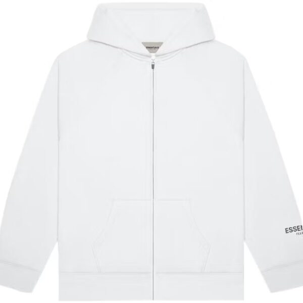 Essentials Full Zip Up Hoodie Applique Logo White